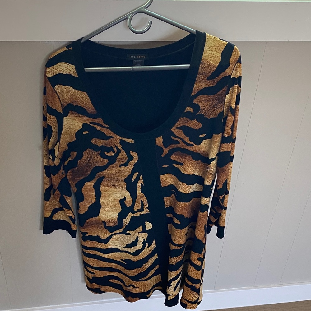 Eva Varro Black and Gold Animal Print Blouse